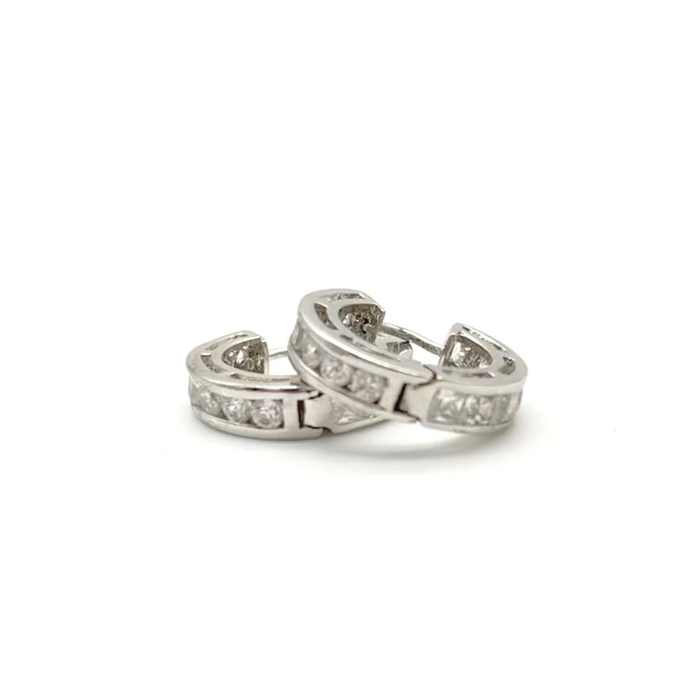 Silver‎ Hoop Earrings Cubic Zirconia CZ Small Hinged Earrings Jewelry